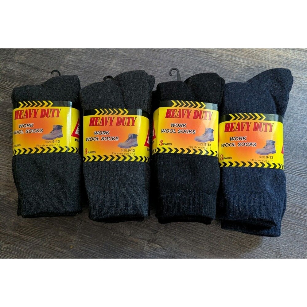 12 Pair Heavy Duty Men’s Work Wool Socks Fits Shoe Size 7-13 Gray Black Navy NWT